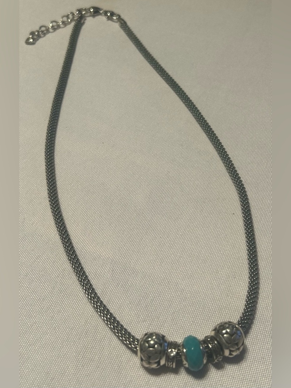 Brighton Silver Tone Wide Snake Chain Necklace with Turquoise Accent Bead